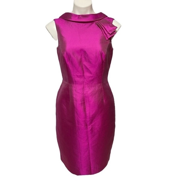 Rickie Freeman For Teri Jon Fuchia Sleeveless Formal Silk Wool Blend Dress S 10 - Picture 1 of 16